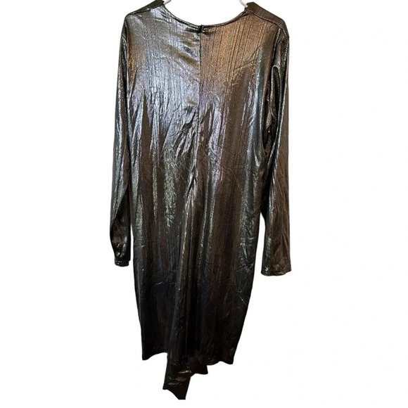 New Women's Sexy Dress Deep V Neck Long Sleeve Ruched Sparkly Bodycon - Picture 5 of 7